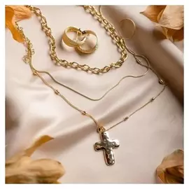 Кулон "Цепь" крест объёмный цвет золото, 50см