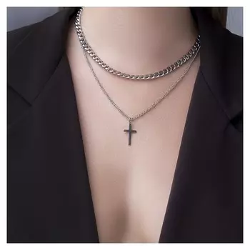 Кулон "Цепь" крестик, цвет серебро, 43см