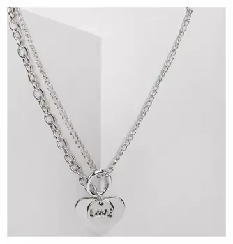 Кулон "Цепь" крупное сердце, цвет серебро, 45см