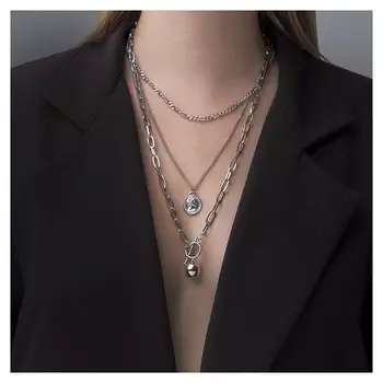 Кулон "Цепь" медальон, цвет серебро, 60см