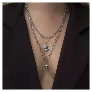 Кулон "Цепь" медальон и сфера, цвет серебро, 60см