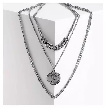 Кулон "Цепь" медальон, плотное плетение, цвет серый, L=50 см