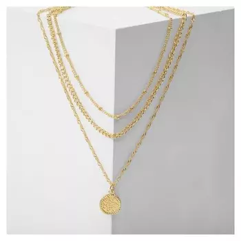 Кулон "Цепь" медальон с двойными бусинками, цвет золото