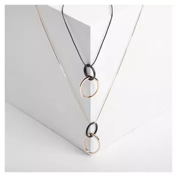 Кулон "Цепь" меланхолия, сплетение круги и овалы, цвет чёрный в золоте, 70см