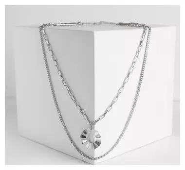 Кулон "Цепь" металлический круг, цвет серебро, 42см