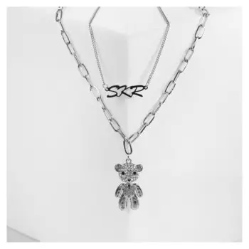 Кулон "Цепь" мишка в стразах, цвет белый в серебре