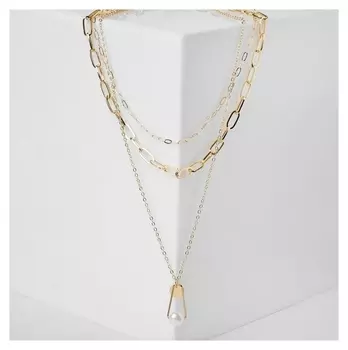 Кулон "Цепь" многоярусный, жемчужинка с медальоном, цвет белый в золоте, L=54 см