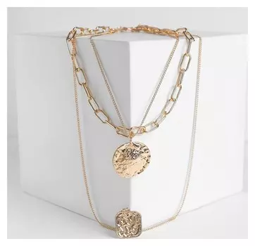 Кулон "Цепь" мятые круги, цвет золото, 66 см