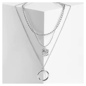 Кулон "Цепь" мятый квадрат, цвет серебро, L=54 см