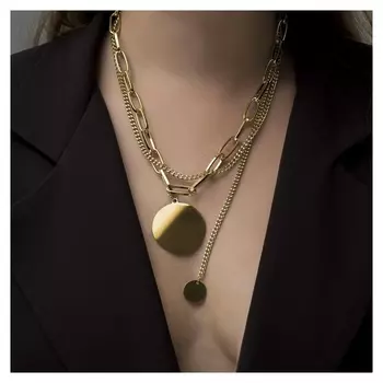 Кулон "Цепь" плоский диск 2 нити, цвет золото, 42 см