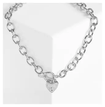 Кулон "Цепь" сердце с узором, цвет серебро, 45 см