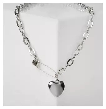 Кулон "Цепь" сердечко на булавке, цвет серебро, 50см