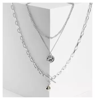 Кулон "Цепь" шар, медальон, тогл, цвет серебро, L=65 см