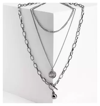 Кулон "Цепь" шар, медальон, тогл, цвет серый, L=65 см