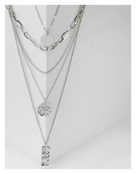 Кулон "Цепь" три подвески, цвет серебро, длина 70см