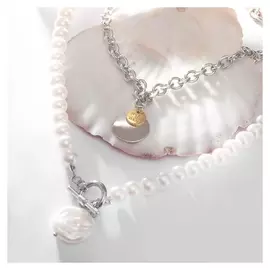 Кулон "Цепь" жемчужная нить, амулет, цвет белый в серебре, 45см