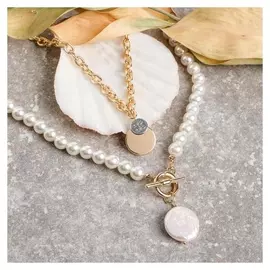 Кулон "Цепь" жемчужная нить, амулет, цвет белый в золоте