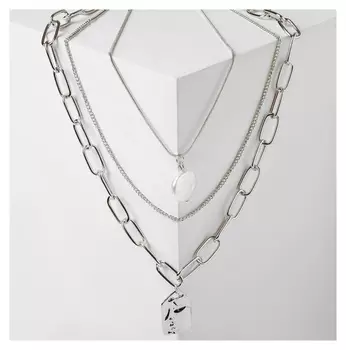 Кулон "Цепь" жемчужная таблетка, цвет белый в серебре, 50см