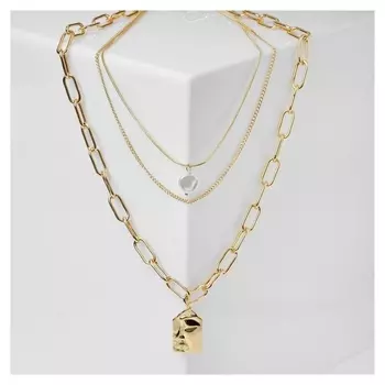 Кулон "Цепь" жемчужная таблетка, цвет белый в золоте,50см