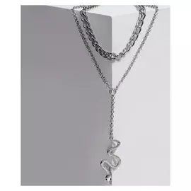 Кулон "Цепь" змея, цвет чёрный в серебре, 45см