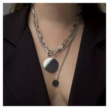 Кулон "Цепь" звенья, 2 нити, цвет серебро, 42 см