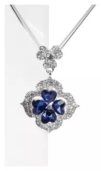 Кулон "Цветок" анютины глазки, цвет бело-синий в серебре, L=70