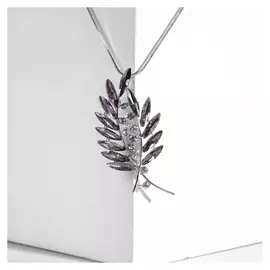 Кулон "Цветок" лепестки, цвет бело-серый в серебре, L=92