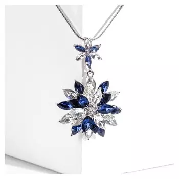 Кулон "Цветок" мимоза, цвет бело-синий в серебре, L=70