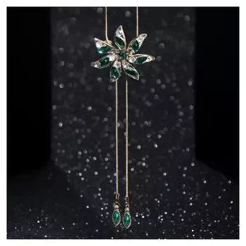 Кулон "Цветок" волшебный, цвет бело-изумрудный в золоте, 70 см