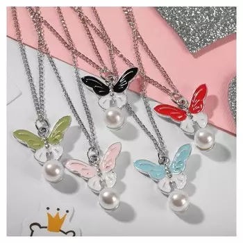 Кулон детский "Выбражулька" бабочка с бусиной, 40см