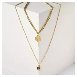 Кулон двойной "Цепь" сталь, шар, цвет золото, 78 см