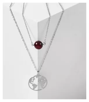 Кулон "Космос" 2 нити, земля и солнце, цвет коричневый в серебре, 45-55 см