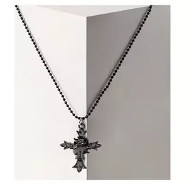 Кулон "Крест" бутоны, в сером металле, 46 см