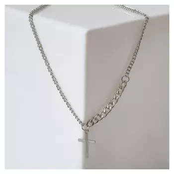 Кулон "Крест" прямой, цвет серебро, L= 35 см