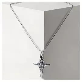 Кулон "Крест" с узорами, цвет белый в серебре, 46 см