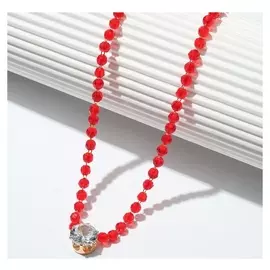 Кулон "Кристаллик" подарок, цвет красно-белый в золоте, 30 см