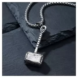 Кулон "Молот" викинг, цвет чернёное серебро, 70см