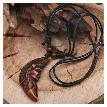 Кулон мужской "Индеец", цвет коричнево-чёрный, 40-80см регулируется