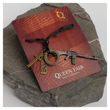 Кулон мужской "Резон" автомат, форма цвет чернёное серебро на чёрном шнурке, 45см