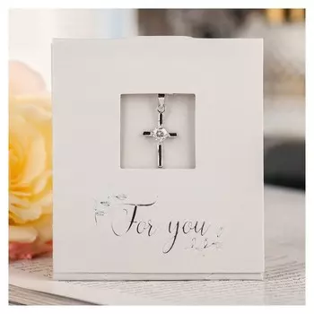 Кулон на цепочке "Крест" омут, цвет белый в серебре, 45см