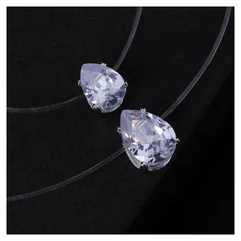 Кулон "На леске" двойная слеза, цвет белый в серебре