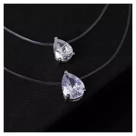 Кулон "На леске" двойные капли в огранке, цвет белый