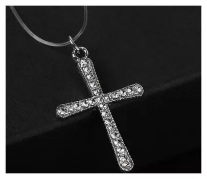 Кулон "На леске" крестик плавный, цвет белый в серебре, 30 см