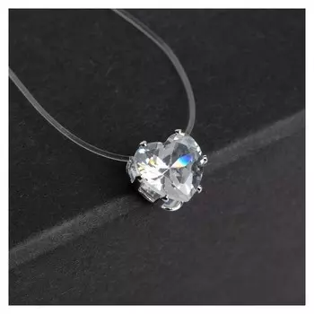 Кулон "На леске" сердечко, цвет белый в серебре, 35см