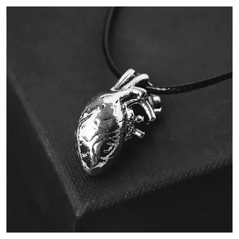 Кулон на шнурке "Анатомия" сердце, цвет чернёное серебро, 45 см