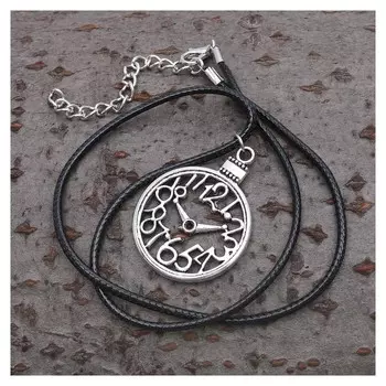 Кулон на шнурке "Часы", цвет чернёное серебро, 40см