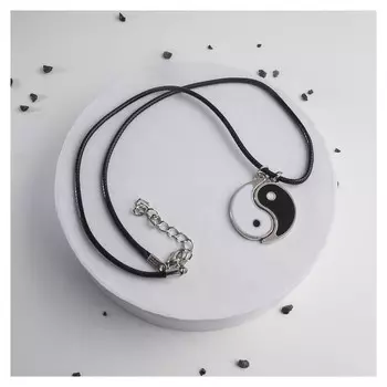 Кулон на шнурке "Инь-ян", цвет чёрно-белый в серебре, на чёрном шнурке, 42 см