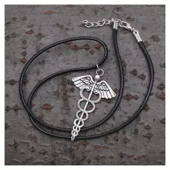 Кулон на шнурке "Кадуцей", цвет чернёное серебро, 40см