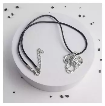 Кулон на шнурке "Крылатый змей" цвет чернёное серебро на чёрном шнурке, 42 см