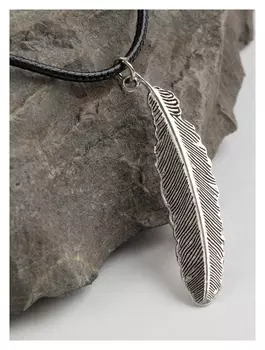 Кулон на шнурке "Перо", цвет чернёное серебро, 45см
